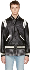 SAINT LAURENT Black & White Leather Teddy Bomber Jacket