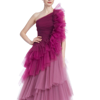 BADGLEY MISCHKA ONE-SHOULDER OMBRE TULLE TIERED GOWN