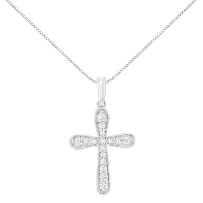 Haus Of Brilliance .925 Sterling Silver 1/4 Cttw Diamond Inlaid Cross 18" Pendant Necklace In Grey