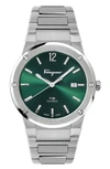 Ferragamo Salvatore  F-80 Classic Bracelet Watch, 41mm In Silver/ Green