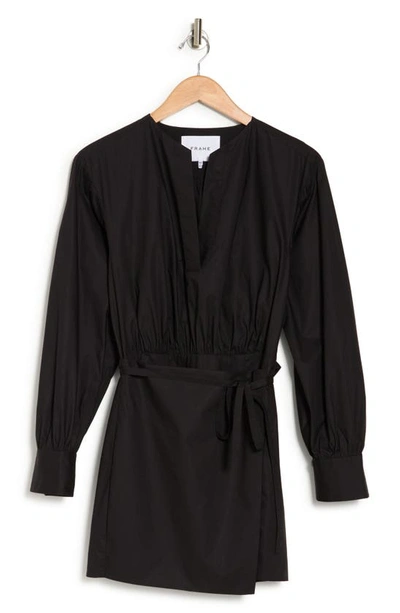Frame Organic-cotton Wrap-effect Mini Dress In Black