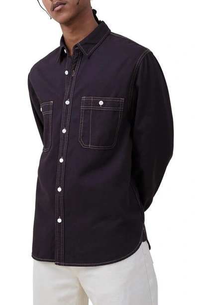 Cotton On Brookyln Long Sleeve Button-up Shirt In Vintage Black