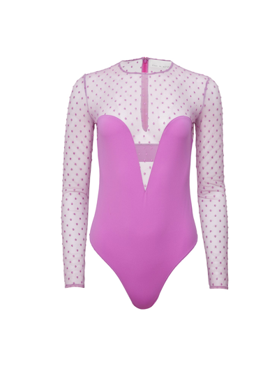 Fleur Du Mal Dotty Jersey Plunge Bodysuit In Pink Iris