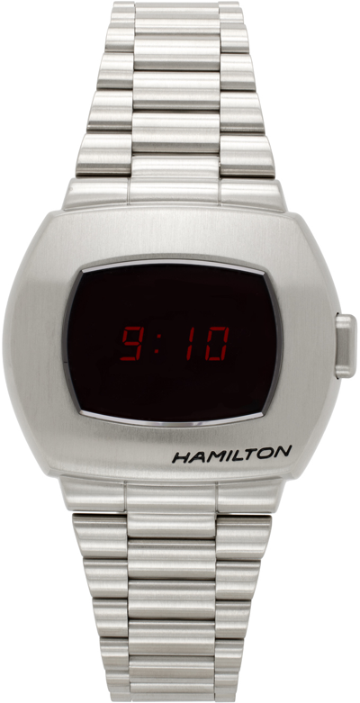 Hamilton Silver Psr Digital Quartz Watch In Red/silver