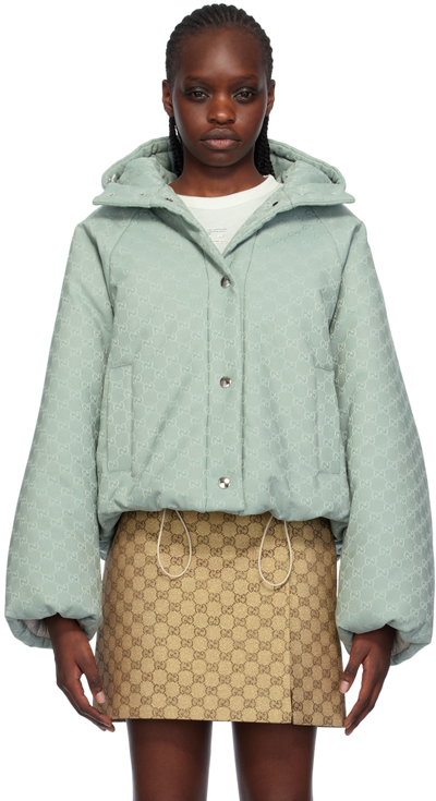 Gucci Gg Cotton Blend Canvas Bomber Jacket In Frozen Ice