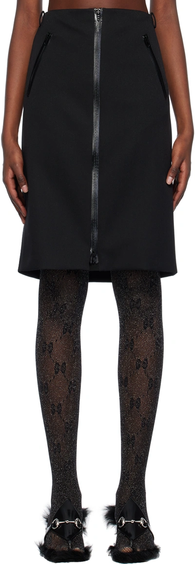 Gucci Black Belted Midi Skirt In 1000 Black