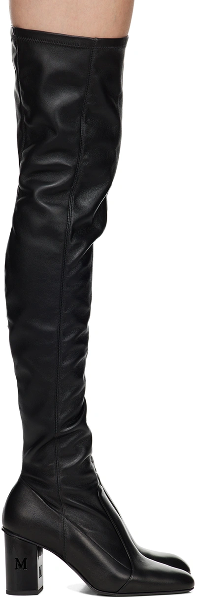 Max Mara 85mm Damier Leather Boots In Black