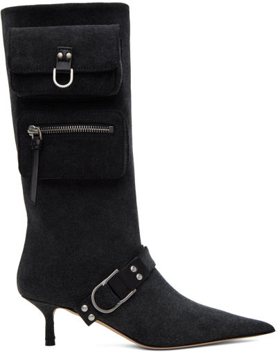 Blumarine Jeanne Denim Knee-high Boots In Dark Blue