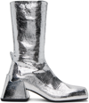 JIL SANDER SILVER LAMÉ CRACKLE BOOTS