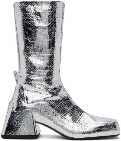 Jil Sander Metallic Block-heel Ankle Boots In Silver Moon