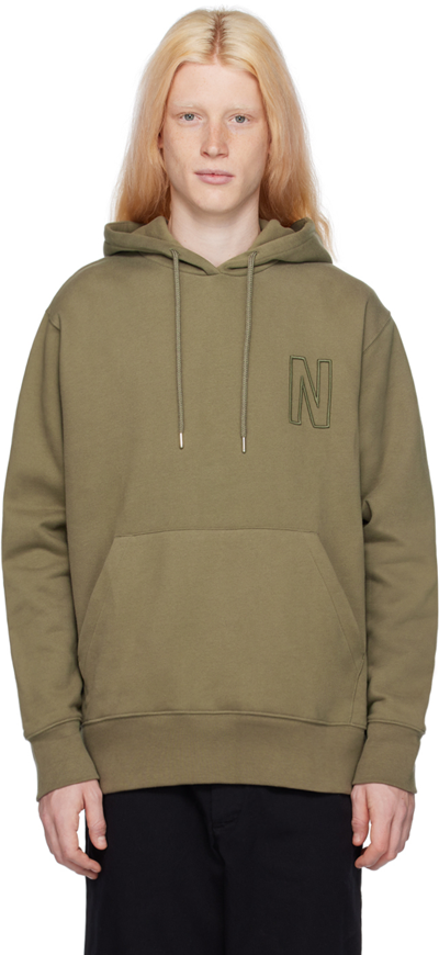 Norse Projects Logo-patch Organic Cotton Hoodie In 8076 Sediment Green