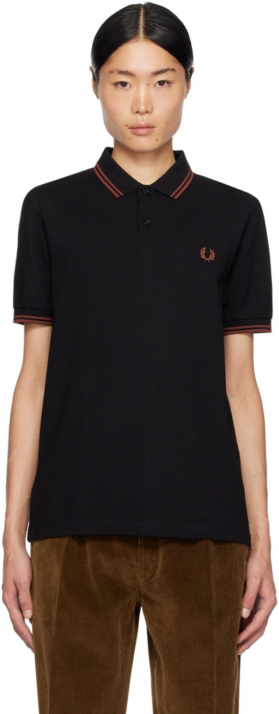 Fred Perry Black & Brown 'the ' Polo In U35 Black/whiskybrwn