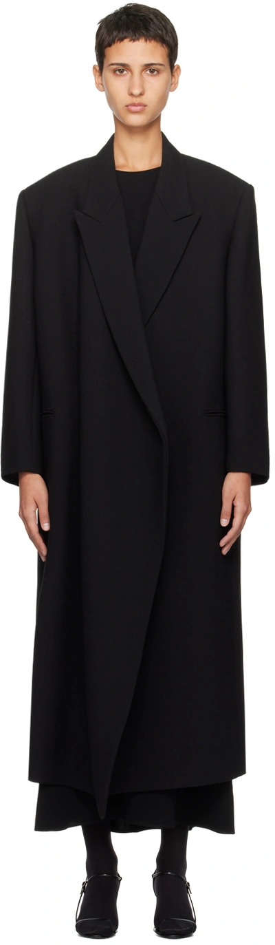 The Row Dhani Long Double-breasted Wool Felted Coat In Black