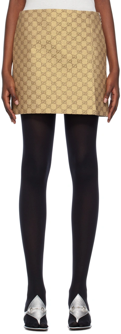 Gucci Glitter Gg Canvas Cotton Mini Skirt In Gold