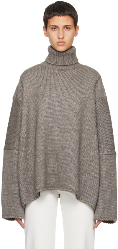 The Row Erci Oversized Alpaca And Silk-blend Turtleneck Sweater In Gray