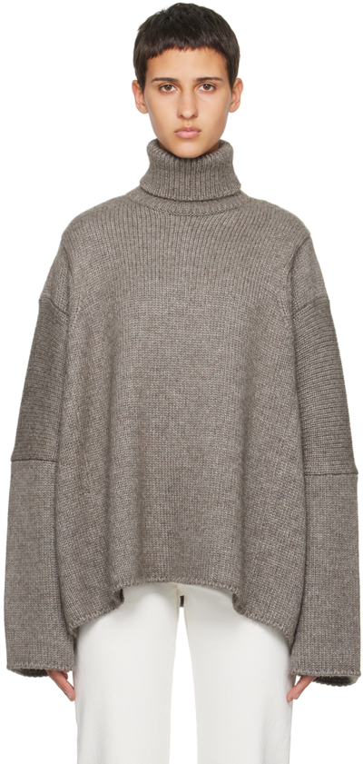 The Row Erci Oversized Alpaca And Silk-blend Turtleneck Jumper In Grey