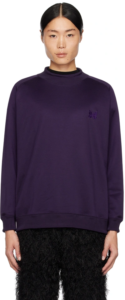 Needles Purple Mock Neck Sweatshirt In B-eggplant