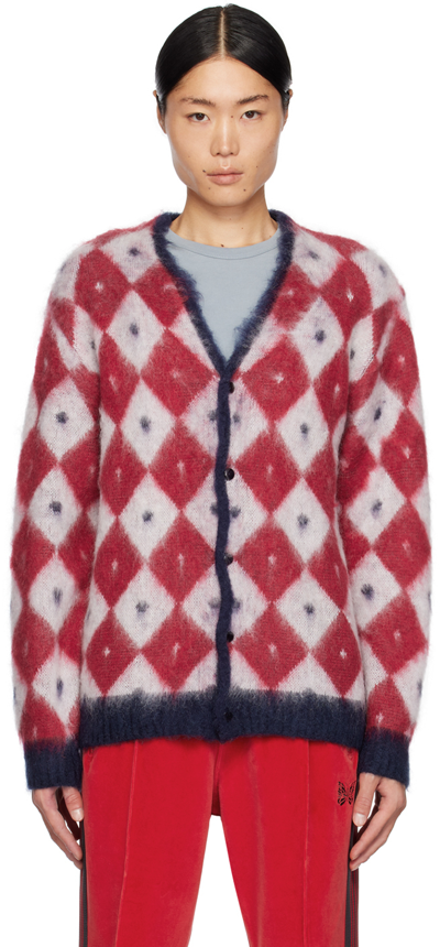 Needles Checked Intarsia-knit V-neck Cardigan In Navy