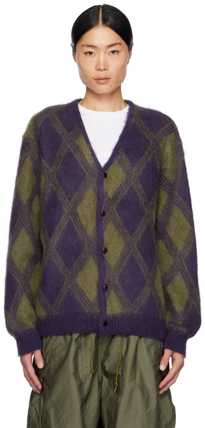 Needles Jacquard-knit Brushed Mohair-blend Cardigan In Purple