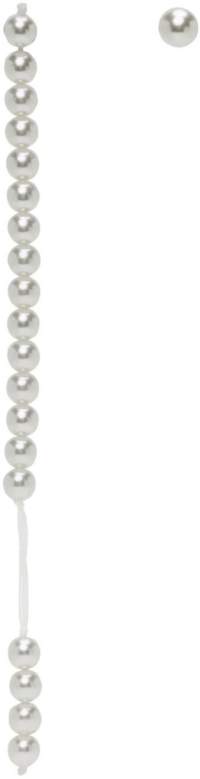 Mm6 Maison Margiela White Asymmetric Pearl Earrings In 961 Palladio/white