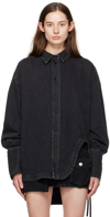 Attico Diana Logo-embroidered Denim Shirt In 100 Black