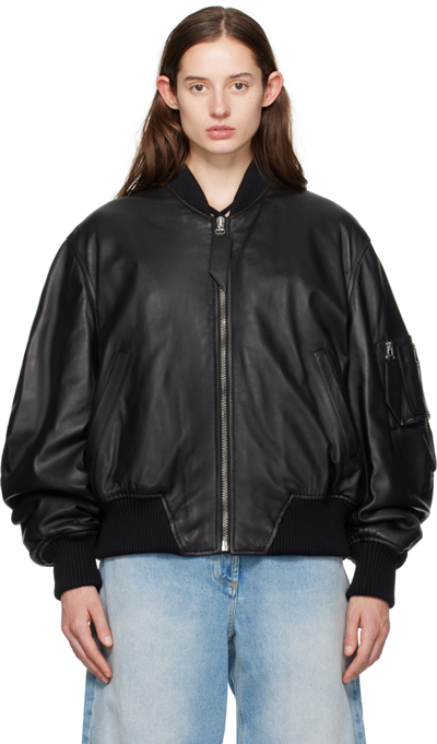 Attico Anja Napa Leather Bomber Jacket In Brown