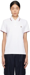 Moncler Classic White Cotton Polo With Signature Tri-color Trim In Brilliant White 001