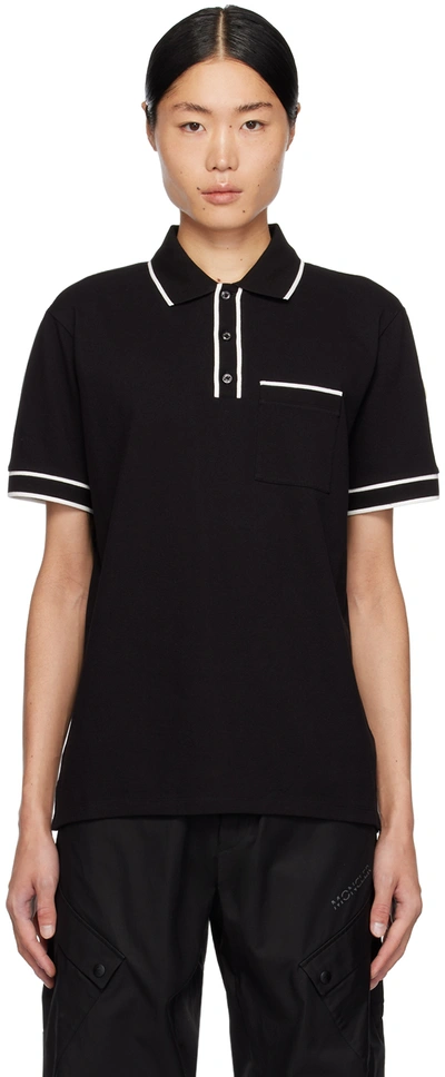 Moncler Black Striped Polo In 999 Black