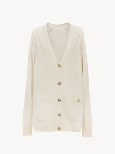 Chloé Cardigan Large Col V Femme Blanc Taille Xs 96% Cachemire, 4% Laine In White