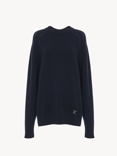 Chloé Pull Large Col Rond Femme Bleu Taille M 100% Cachemire