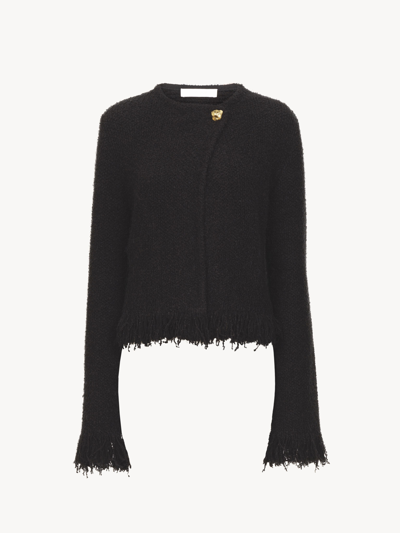 Chloé Collarless Short Fitted Jacket Black Size S 50% Wool, 36% Silk, 8% Cashmere, 5% Polyamide, 1% Elasta
