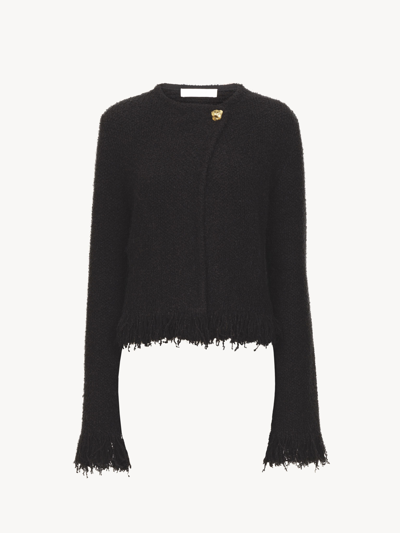 Chloé Veste Courte Ajustée Sans Col Femme Noir Taille Xs 50% Laine, 36% Soie, 8% Cachemire, 5% Polyamide, In Black