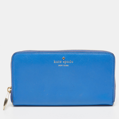 Pre-owned Kate Spade Blue Leather Zip Around Wallet