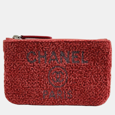 Pre-owned Chanel Deauville Mini Pouch In Red