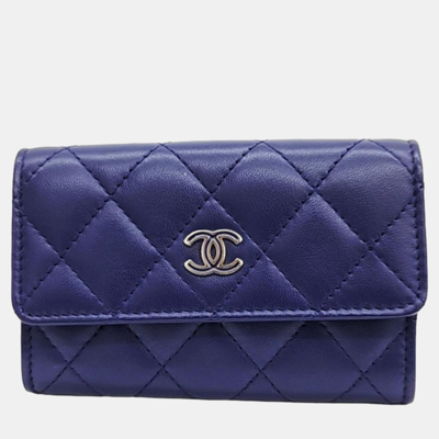 Pre-owned Chanel Blue Lambskin Card Wallet