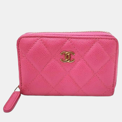 Pre-owned Chanel Pink Caviar Card Wallet