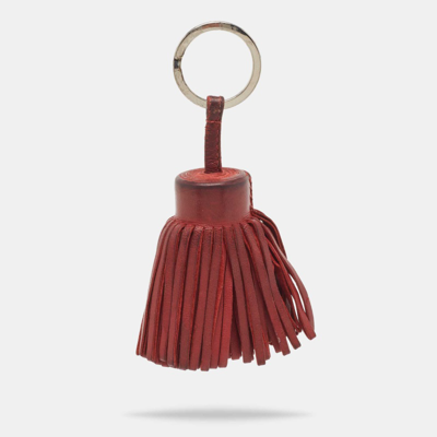 Pre-owned Hermes Ruby Lambskin Leather Carmen Tassel Keychain In Red