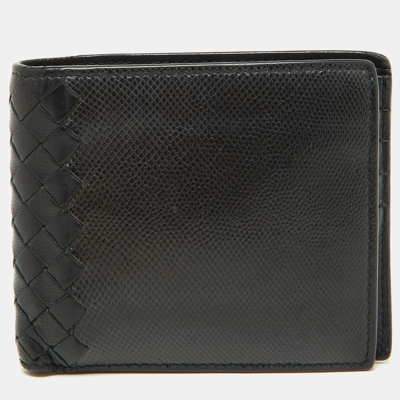 Pre-owned Bottega Veneta Black Intrecciato Karung And Leather Bifold Wallet