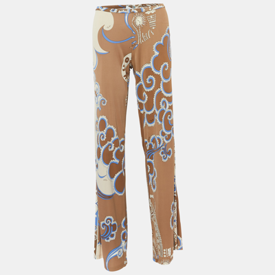 Pre-owned Emilio Pucci Beige Printed Jersey Pants M