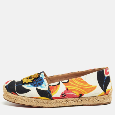 Pre-owned Christian Louboutin Multicolor Canvas Gala Embroidered Crest Espadrille Flats Size 36