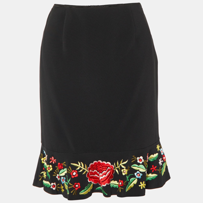 Pre-owned Moschino Black Crepe Embroidered Flared Hem Mini Skirt M
