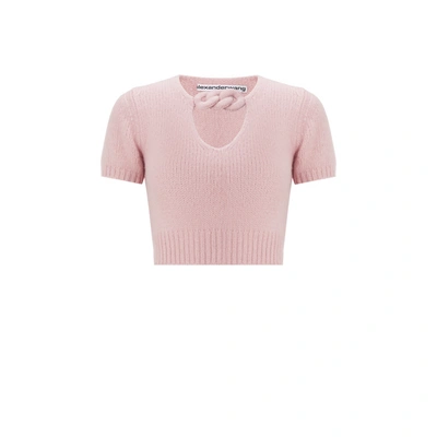 Alexander Wang Stretched Knit Short Sleeve Top In Pink