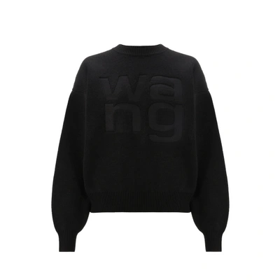 Alexander Wang Logo凹面压花垮肩毛衣 In Black