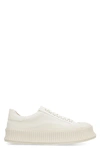 Jil Sander Light Beige Leather Chunky Rubber Platform Sole Sneaker In Panna