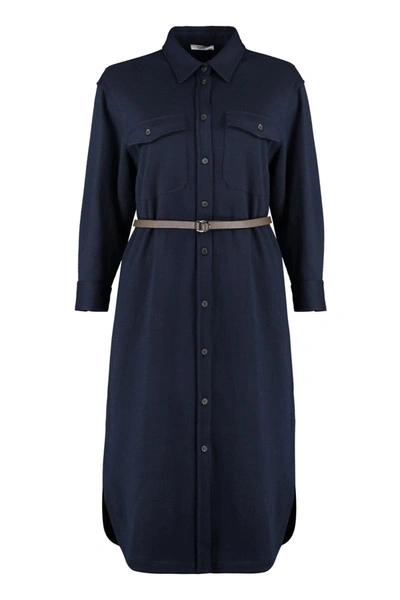 Peserico Belted Shirtdress In Blue