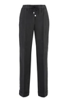 Peserico Linen Trousers With Cuffed Hem And Drawstring Waist In Black