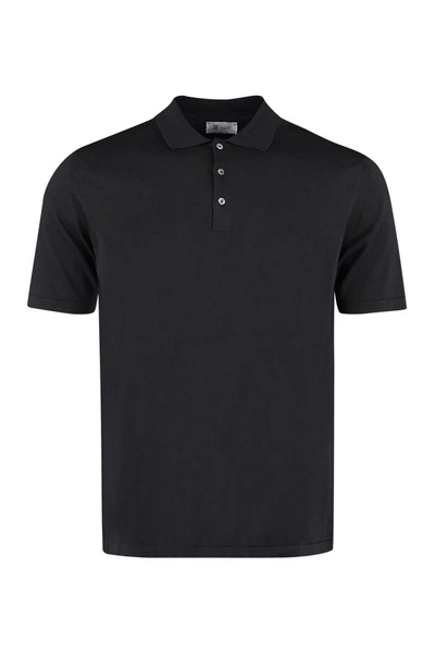The (alphabet) Cotton Knit Polo Shirt In Black