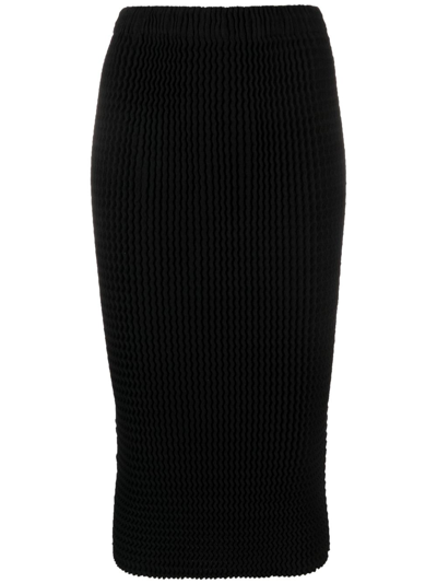 Issey Miyake Black Spongy Plissé Pencil Skirt