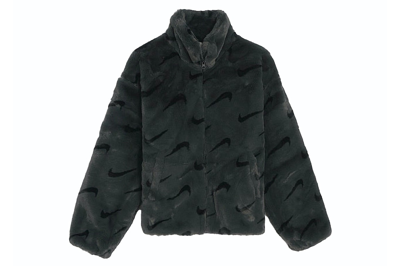 Pre-owned Nike Sportswear Kids Faux Fur Jacket Dark Smoke Grey/black