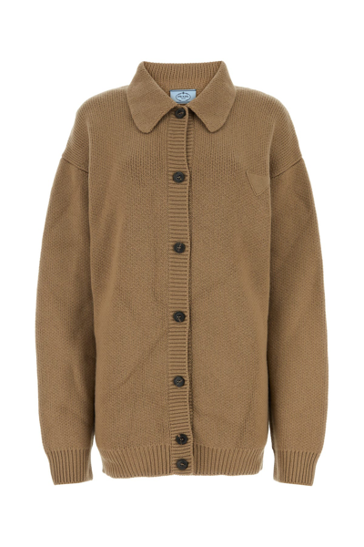 Prada Prad Buttoned Knitted Cardigan In Brown